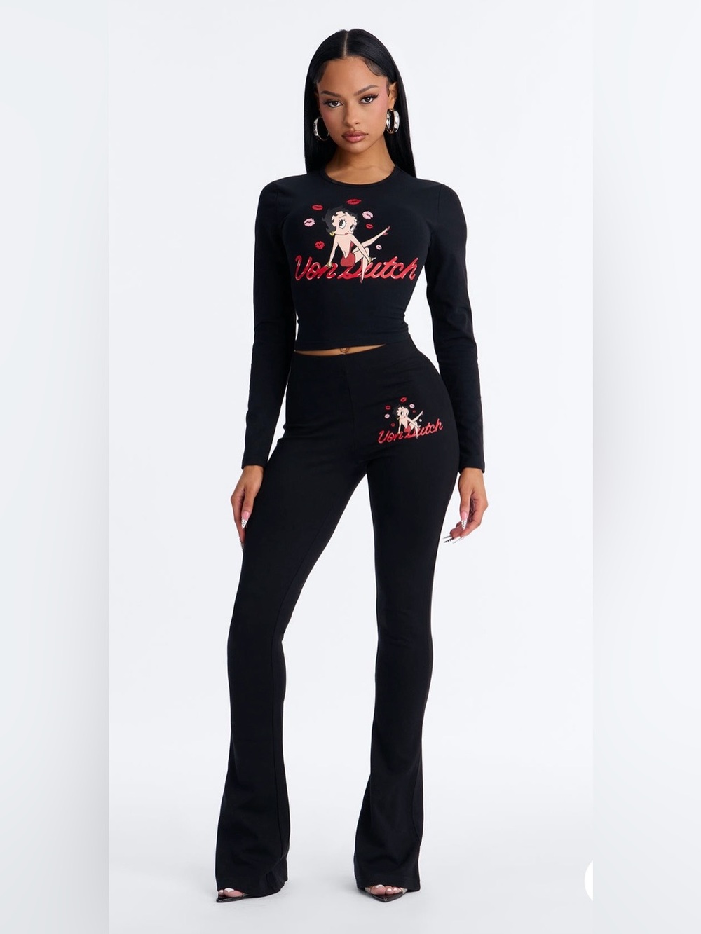 NWT Von Dutch × Betty Boop Love Bite Flared Leggings Black size S